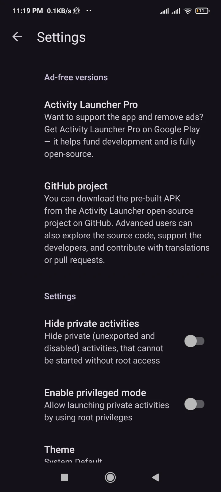 Screenshot Of Activity Launcher App